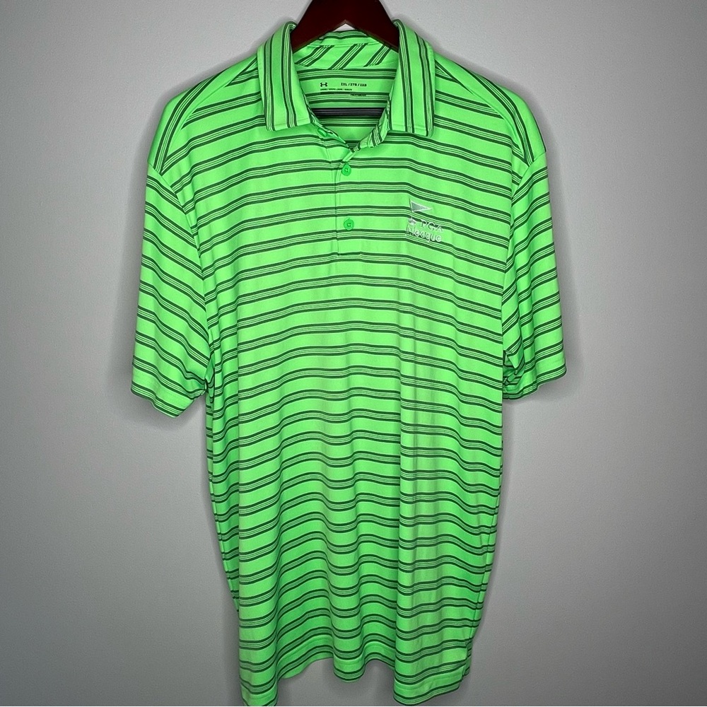 Mens Under Armour‎ loose fit heat gear stripped polo shirt xxl 2xl PGA Jr League